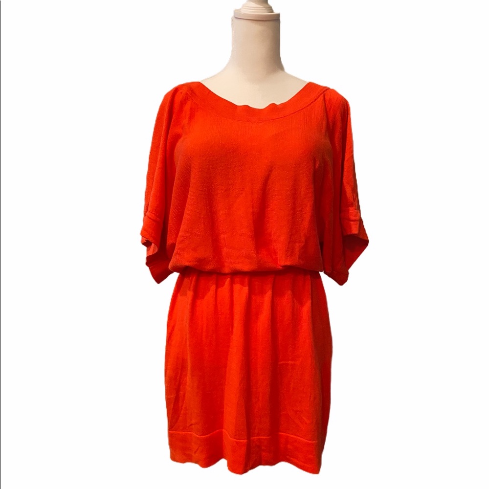 Vivid Melon Color cinched waist dress